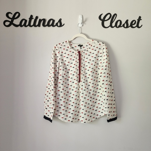 Talbots Nautical Flag Print Long Sleeve Popover Blouse Size 12 Petite - Picture 3 of 12